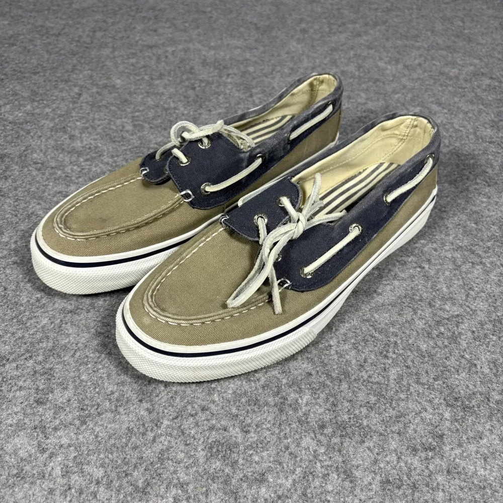 Sperry Top-Sider Bahama Boat Shoes 8.5 M Olive Navy Canvas Nautical Loafers